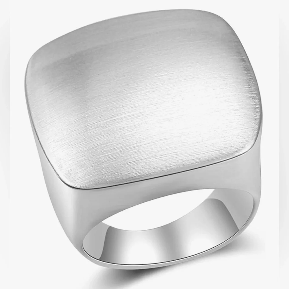 Silver Signet Ring with Matte Finish and Bold Statement Ring Design; New!